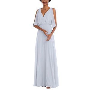 V-Neck Split-Sleeve Blouson-Bodice Maxi Dress, Purple, Size 6